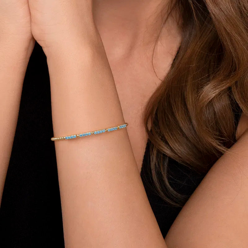 14K YG Bujukan Beads & Blue Topaz Split Bangle Bracelet by Gabriel NY