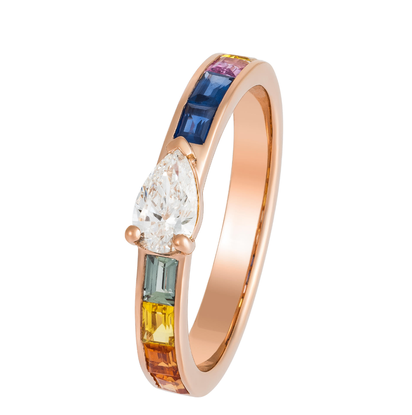 18K Rose Gold Rainbow Sapphire & Pear Diamond Stackable Band Main image