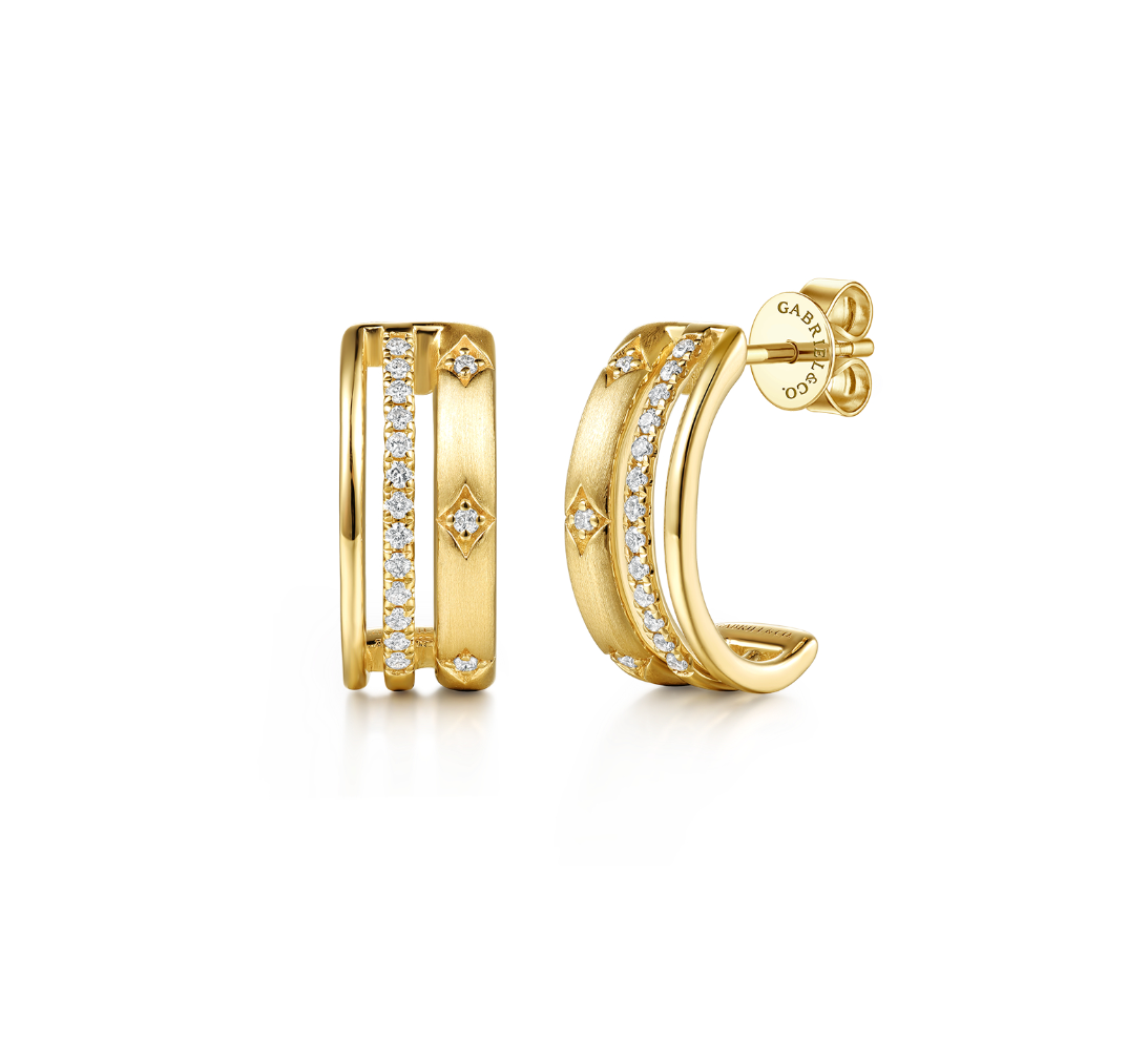 14K Yellow Gold Diamond Multi Row Huggies by Gabriel NY Main image