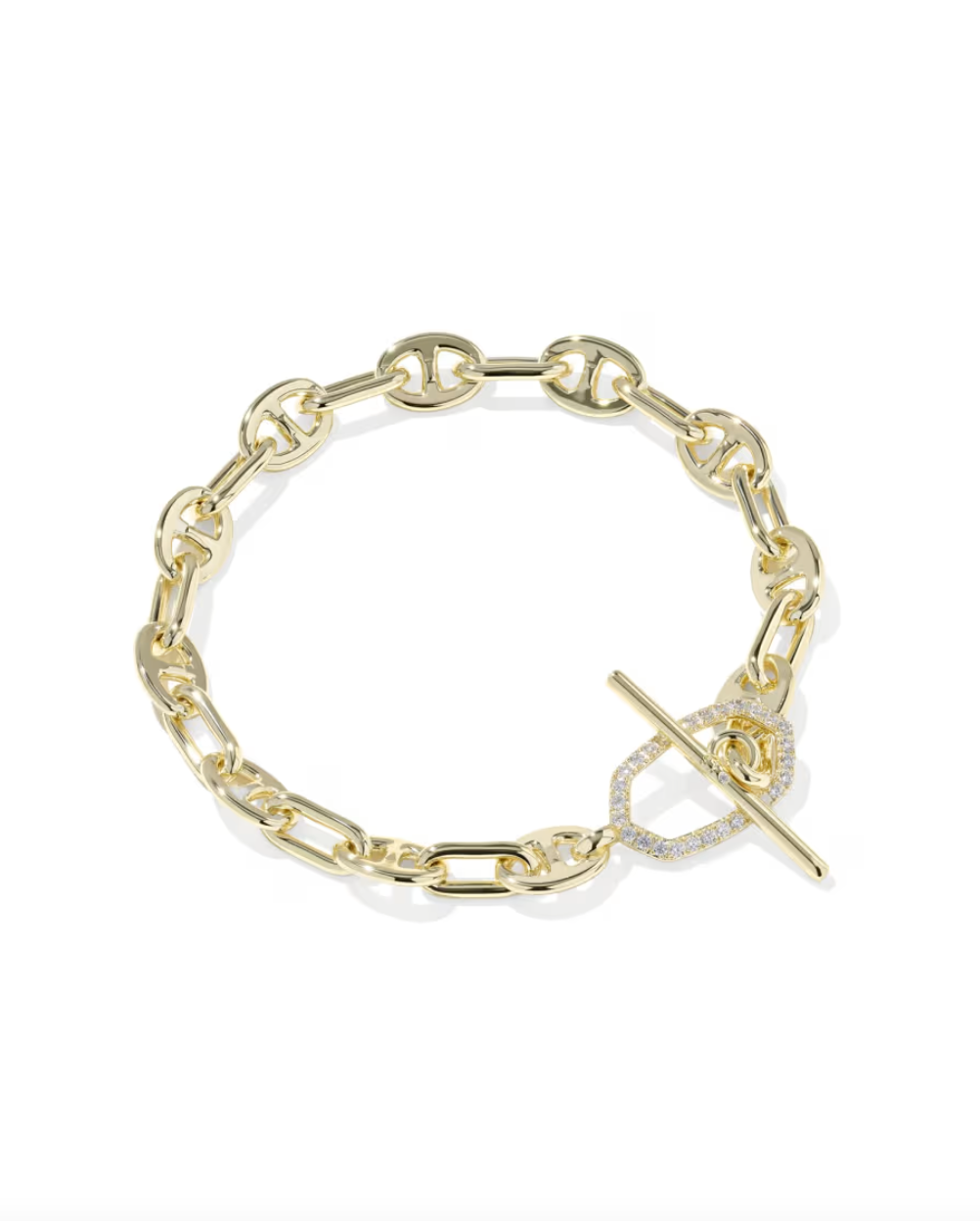 Gold Plated Elaina Toggle Link Chain Bracelet in White CZ by Kendra Scott