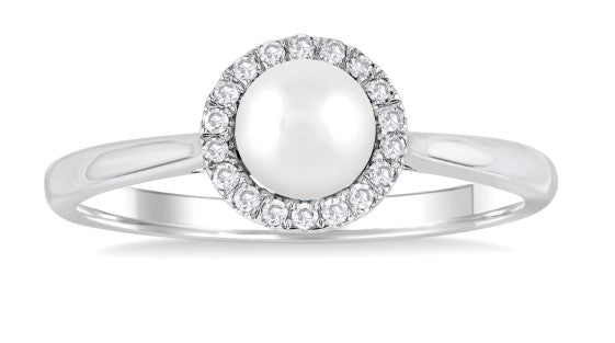10K WG 5mm White Pearl with .07cttw Dia Halo Ring Main image