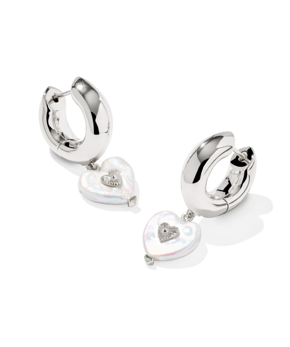Sasha Rhodium Plated Heart Huggie Earrings in Freshwater Cultured Pearl by Kendra Scott