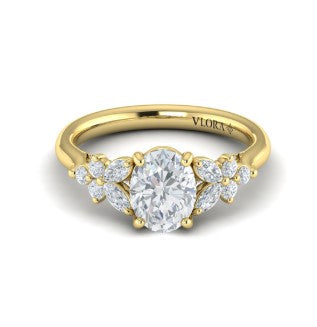 14K YG Oval Center with Marquise & Round Accent Stones & Diamond Bridge Semi-Mount by Vlora Main image