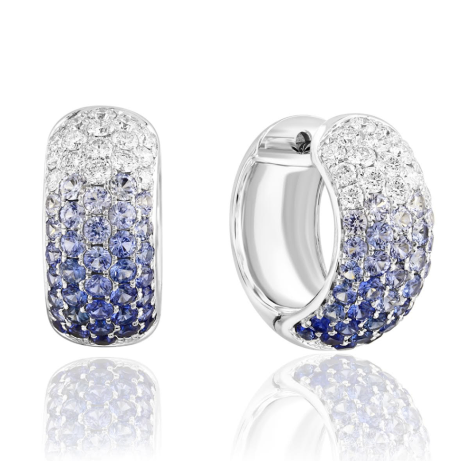 18K White Gold Ombre Blue Sapphire & Diamond Wide Huggies by David Kord Main image
