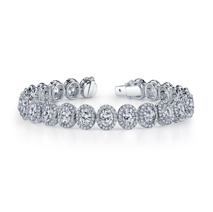 Platinum Oval Diamond Halo Tennis Bracelet by Joshua J