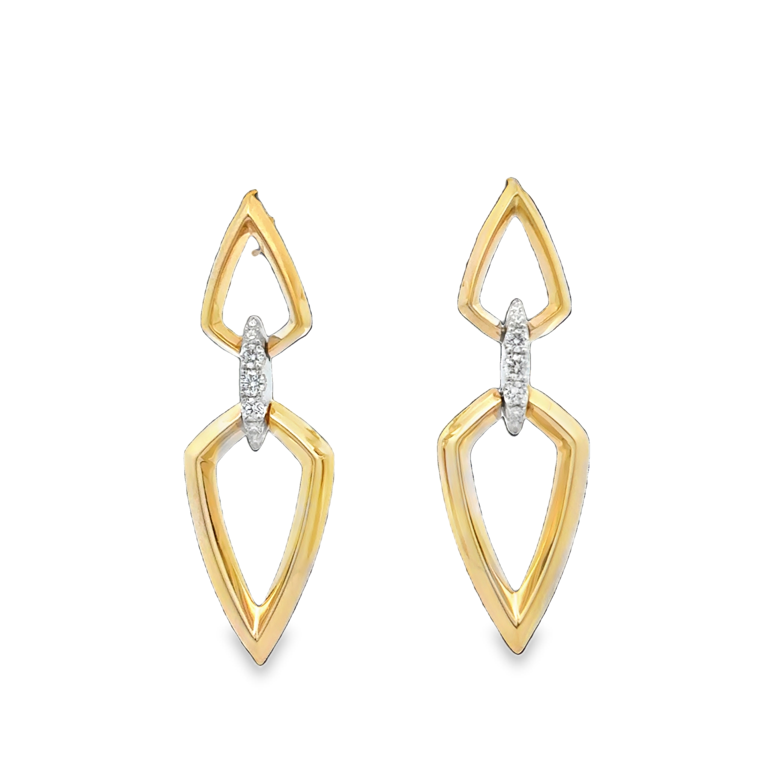 18K TT Polished & Diamond Double Drop Earrings by Fana
