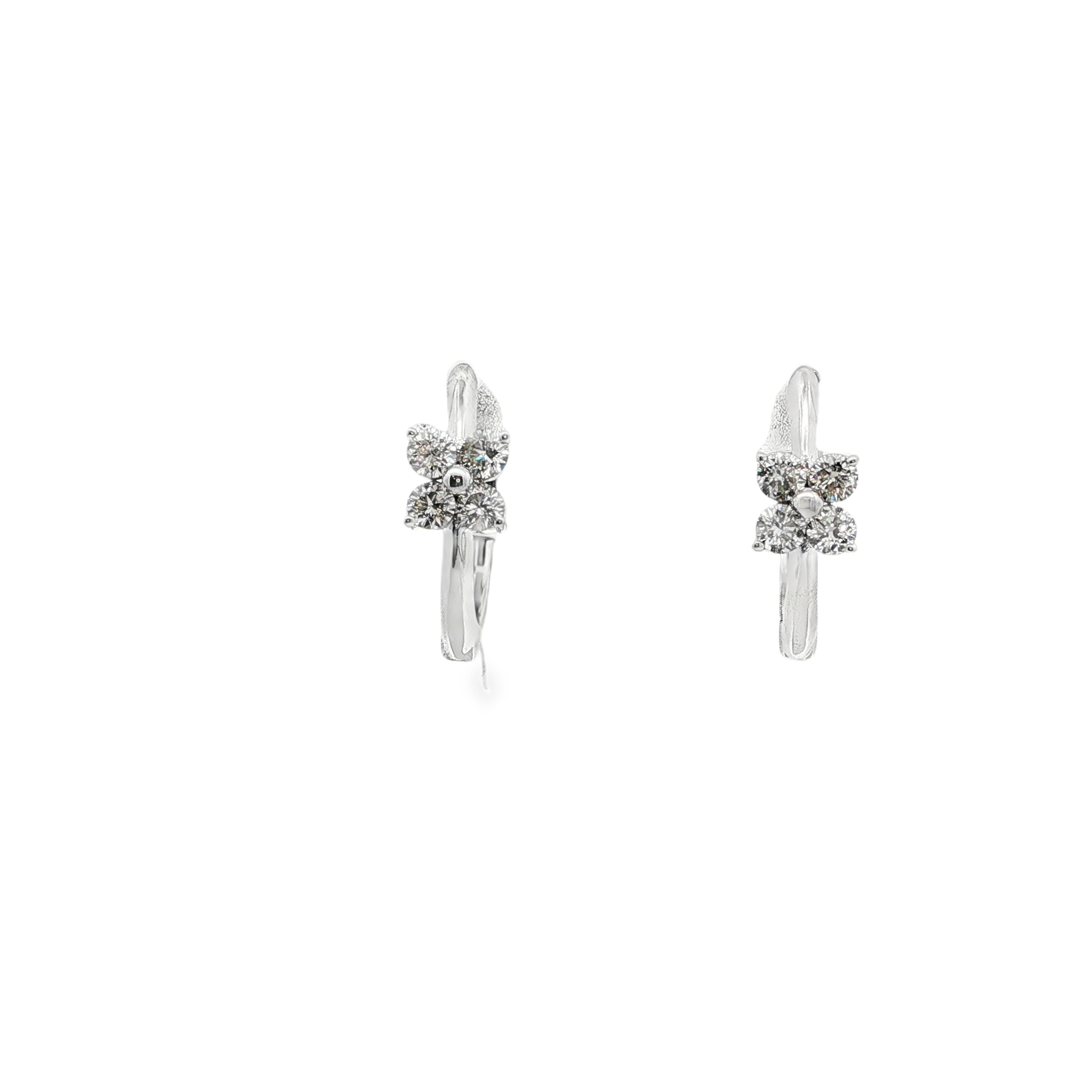 14K WG Diamond Flower Small Polished Hoops Main image