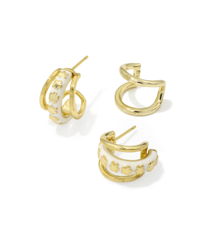 Gold Plated Jane Huggie Earring in White Enamel by Kendra Scott