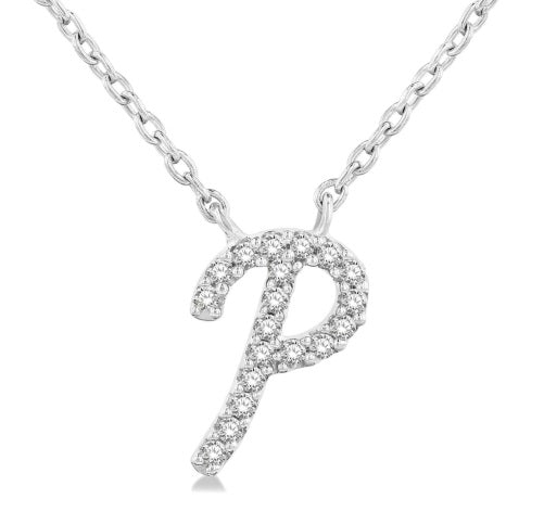10K WG .05cttw Dia Script Initial P Pendant