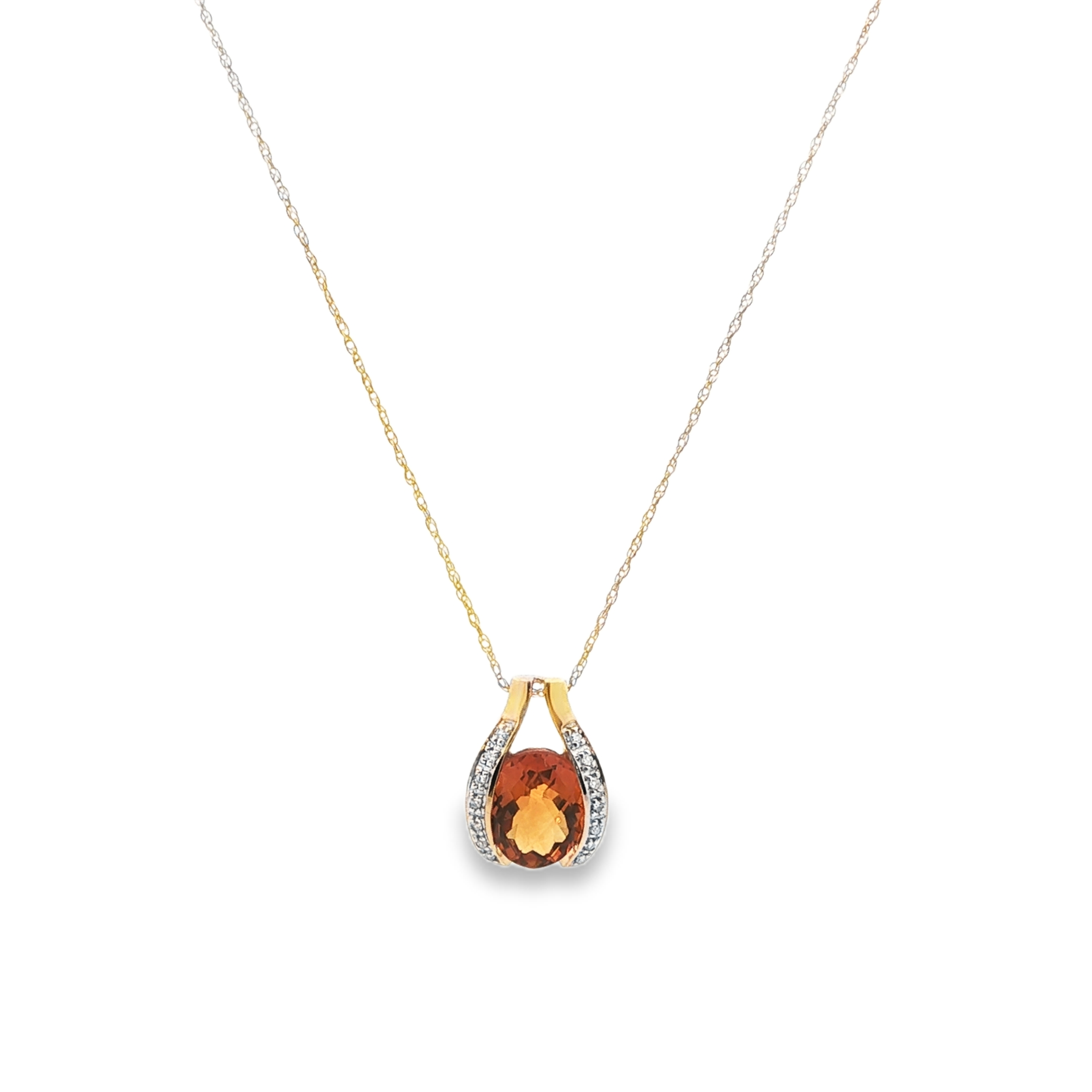 14K Two-Tone Citrine & Diamond Pendant on 10K YG Chain *Estate Item Sold as is, Final Sale* Main image