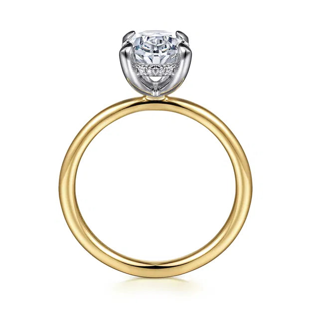 14K Two-Tone "Cari" Oval Diamond Hidden Halo Semi-Mount by Gabriel NY Secondary image