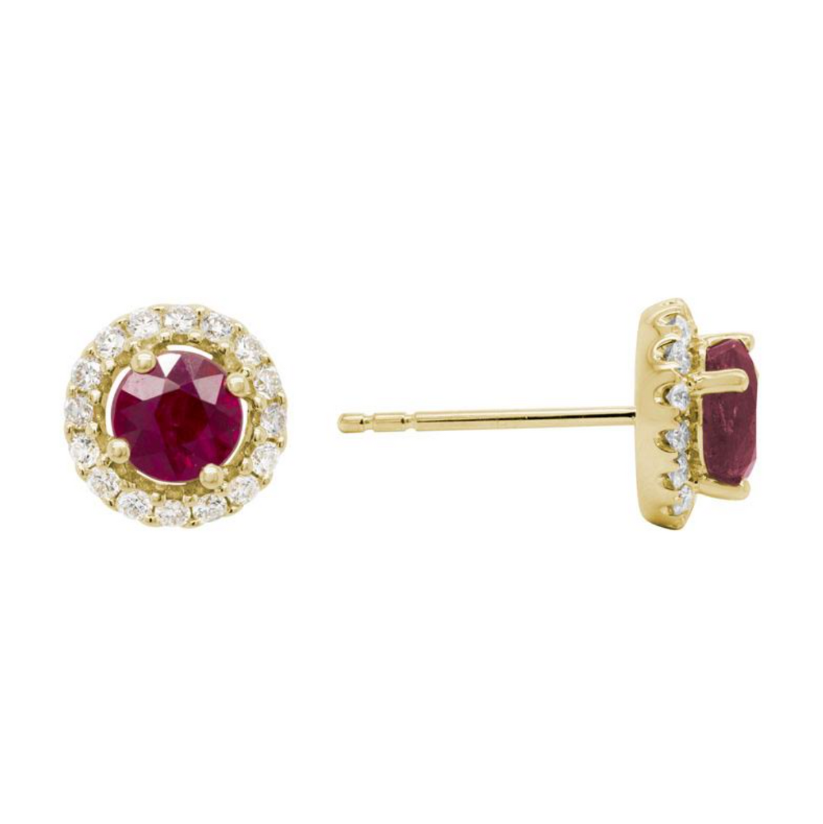 14K Yellow Gold Mozambique Ruby & Diamond Halo Studs Main image