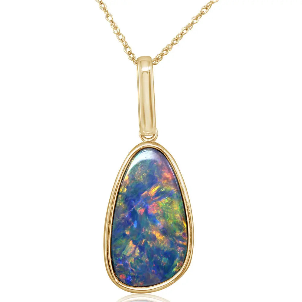 14K YG Bezel Set Australian Opal Doublet Pendant Necklace Main image