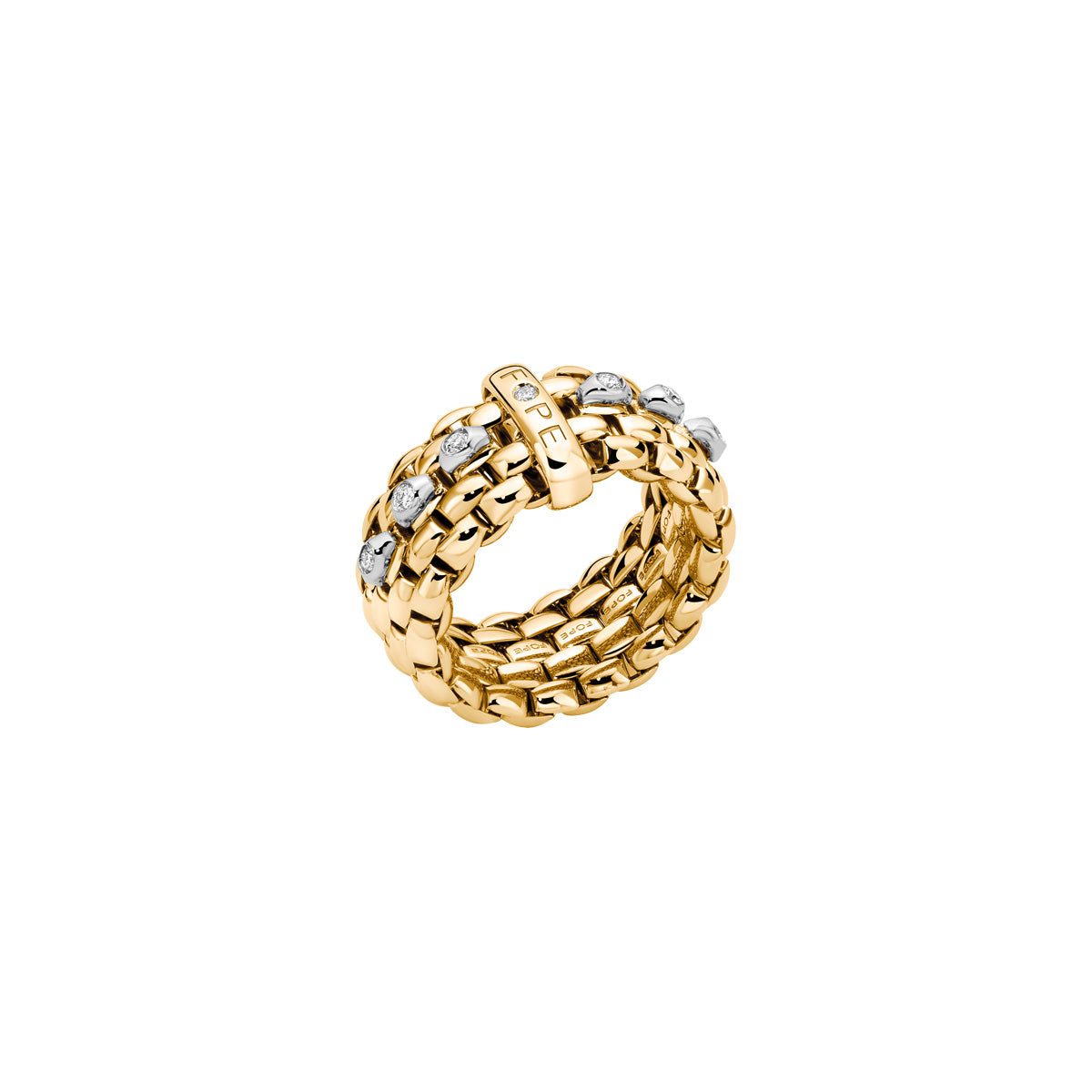 18K Two-Tone Panorama Diamond Mesh Flex'It Ring by FOPE