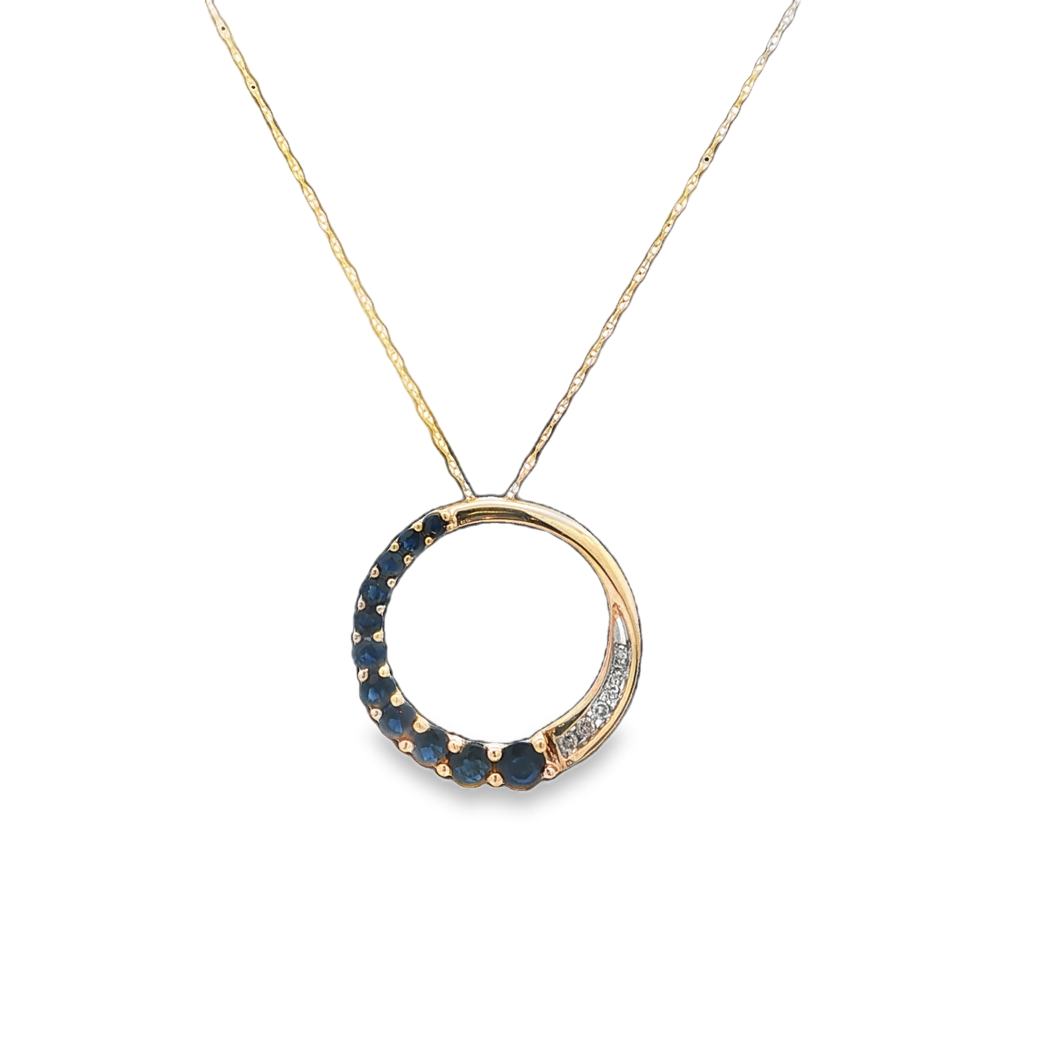 10K YG Sapphire & Diamond Open Circle Pendant Necklace *Estate Item Sold as is, Final Sale* Main image