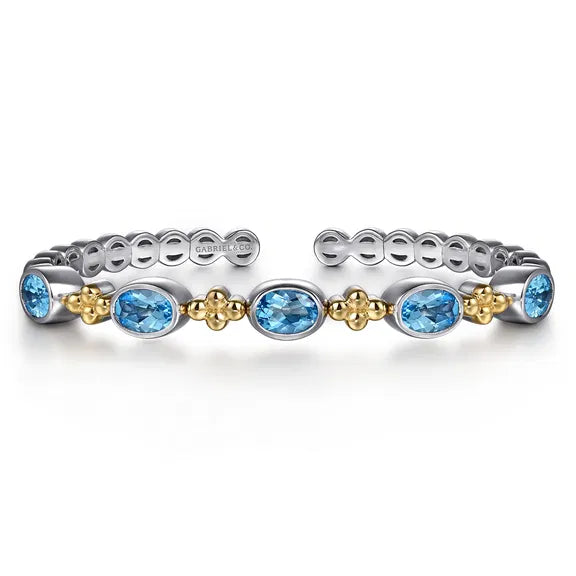 SS/14K YG Bujukan Blue Topaz Open Bangle Bracelet by Gabriel NY Main image