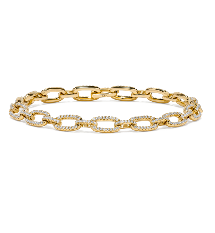 14K Yellow Gold 1cttw Diamond Round Link Bracelet
