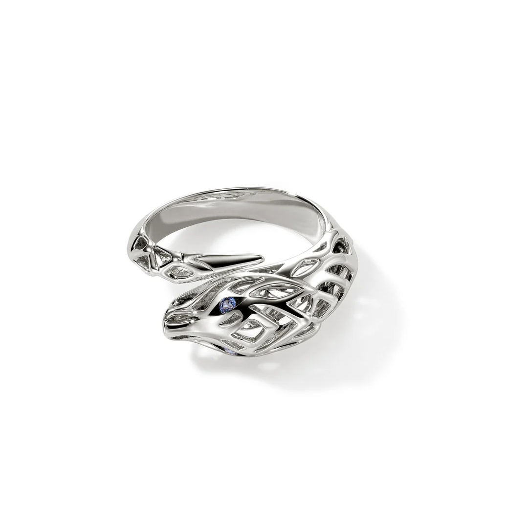 Sterling Silver Modern Naga Dragon Wrap Ring with Sapphire Eyes by John Hardy