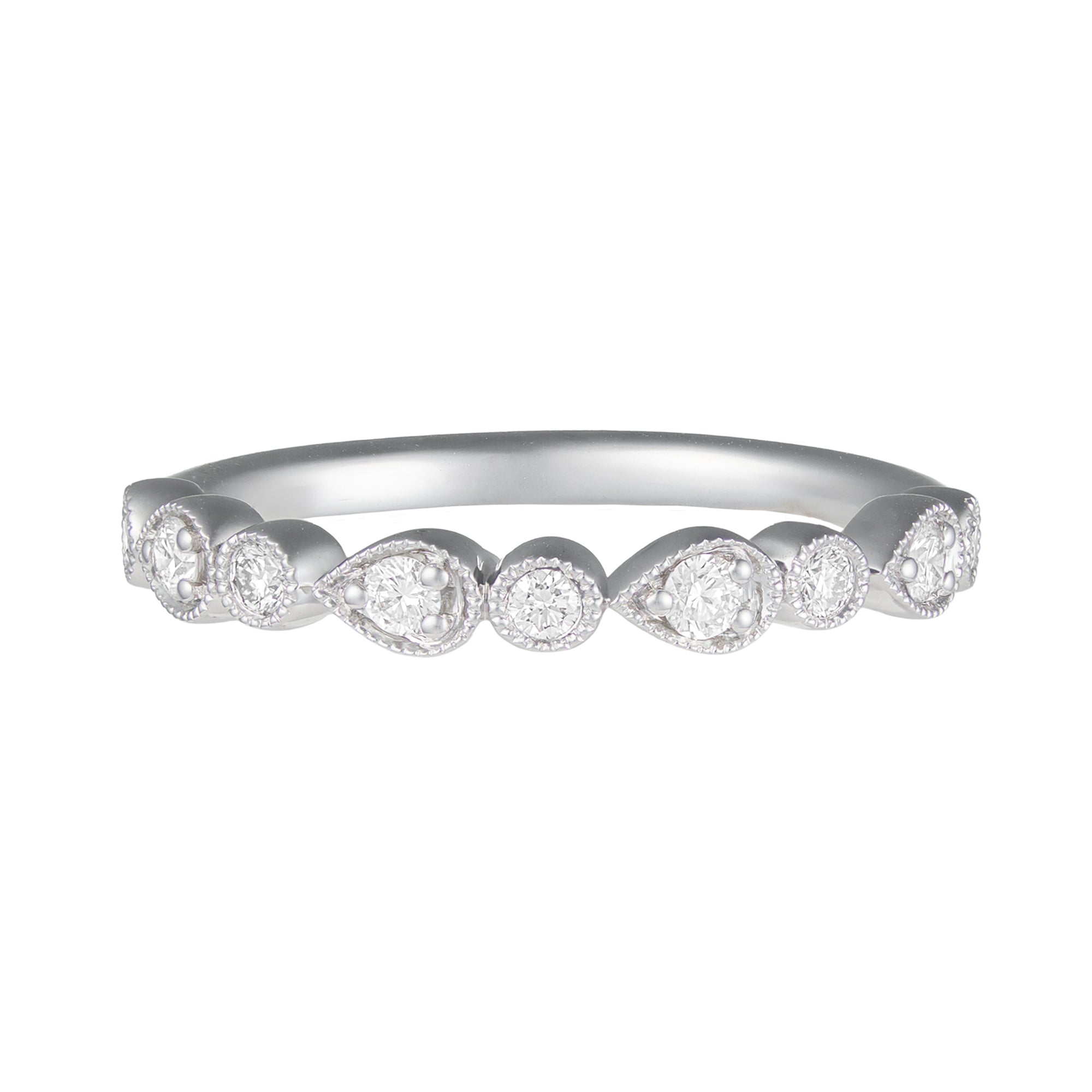14K White Gold 1/4cttw Round & Marquise Shape Alternating Wedding Band