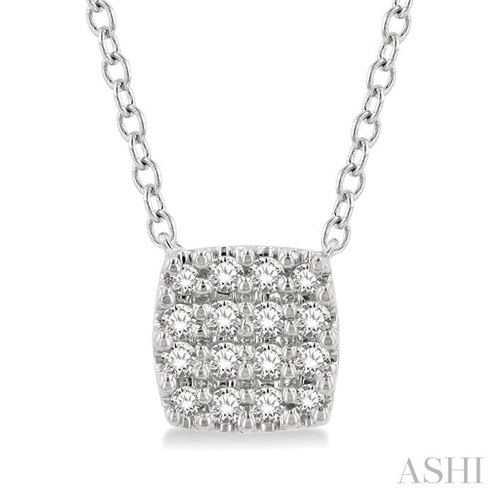 10K WG Diamond Cluster Cushion Shape Pendant Necklace