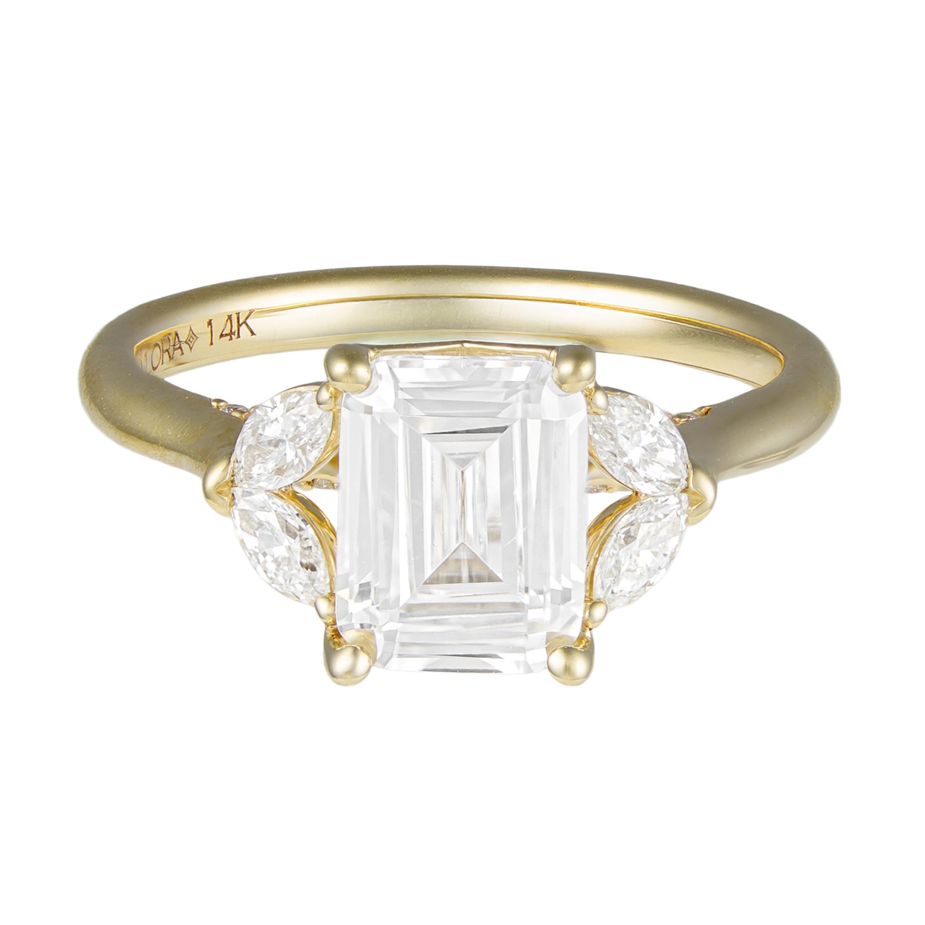 14K Yellow Gold Emerald Cut & Diamond Marquise Petal Side Stone Semi-Mount by Vlora Main image