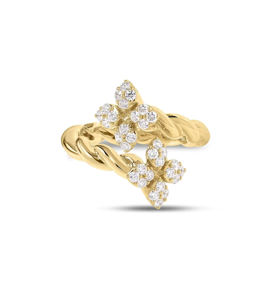 18K YG Diamond Love in Verona Bypass Flower Ring by Roberto Coin Main image