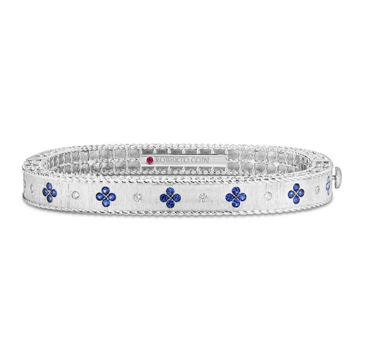 18K White Gold Sapphire & Diamond Venetian Princess Satin Bangle by Roberto Coin Main image