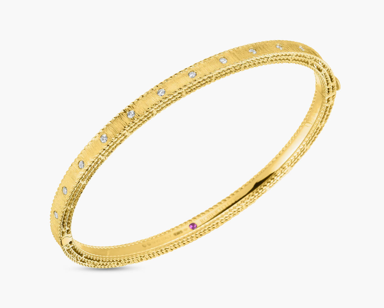 18K YG Diamond Princess Satin Bangle by Roberto Coin, Petite Main image