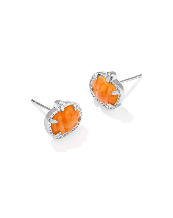 Rhodium Plated Pumpkin Stud Earrings in Orange Mother of Pearl by Kendra Scott Main image