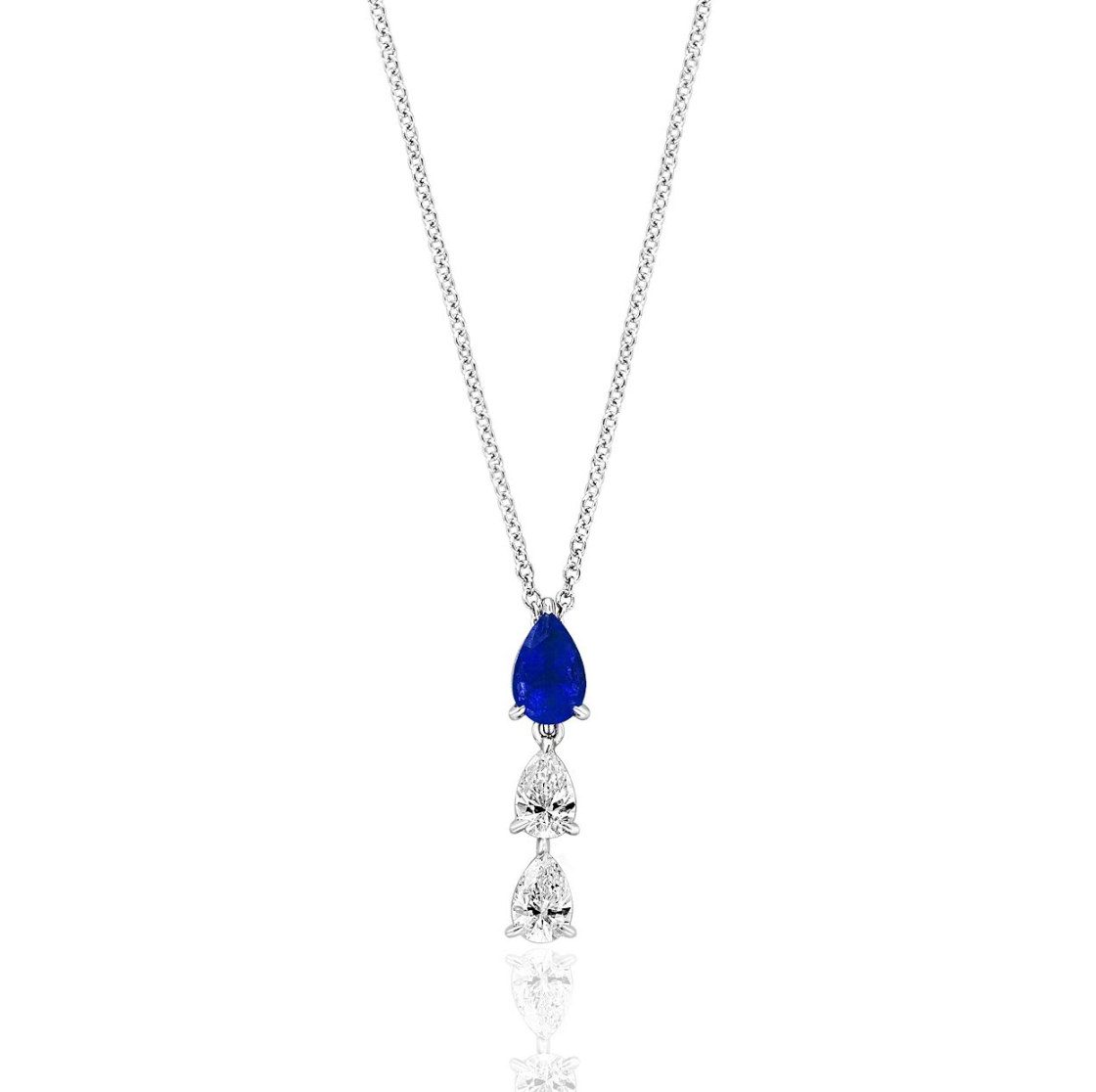 18K White Gold Sapphire & Diamond Triple Pear Drop Pendant Necklace by David Kord Main image