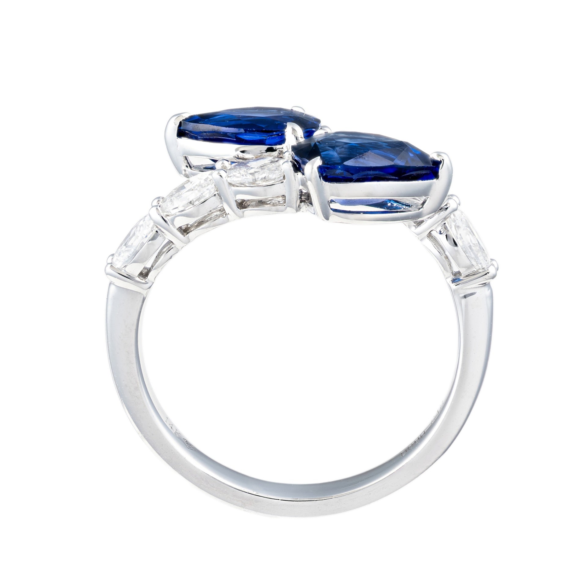 14K WG Pear Shape Sapphire & Oval Diamond Bypass Ring