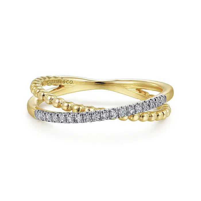 14K YG Bujukan Pave Diamond Criss Cross Band by Gabriel NY
