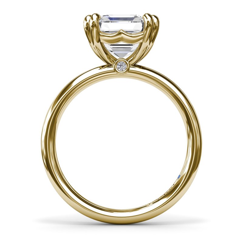 14K YG Asscher Double Prong Solitaire with Peekaboo Diamonds by Fana
