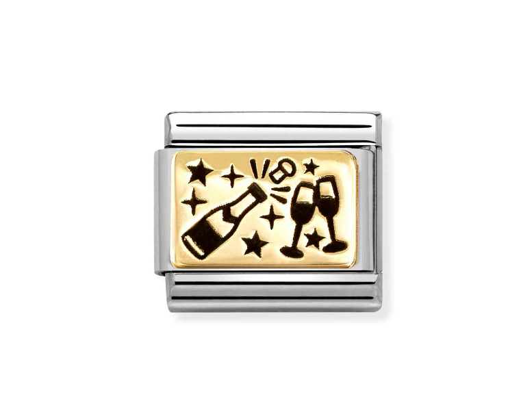 Stainless Steel & 18K Yellow Gold Cheers Charm