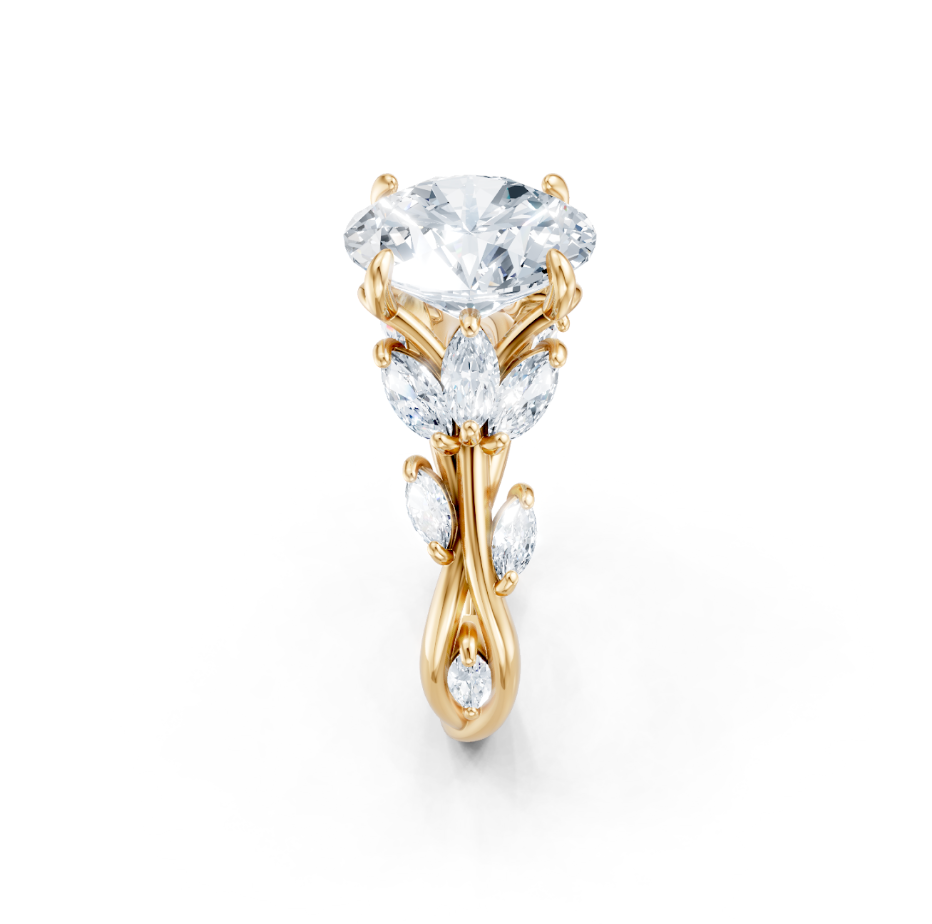 14K Yellow Gold Oval Shape Marquise Diamond Vine Semi-Mount