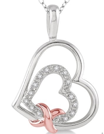 Sterling Silver 1/50cttw Diamond Double Open Heart  Infinity Pendant Necklace Main image