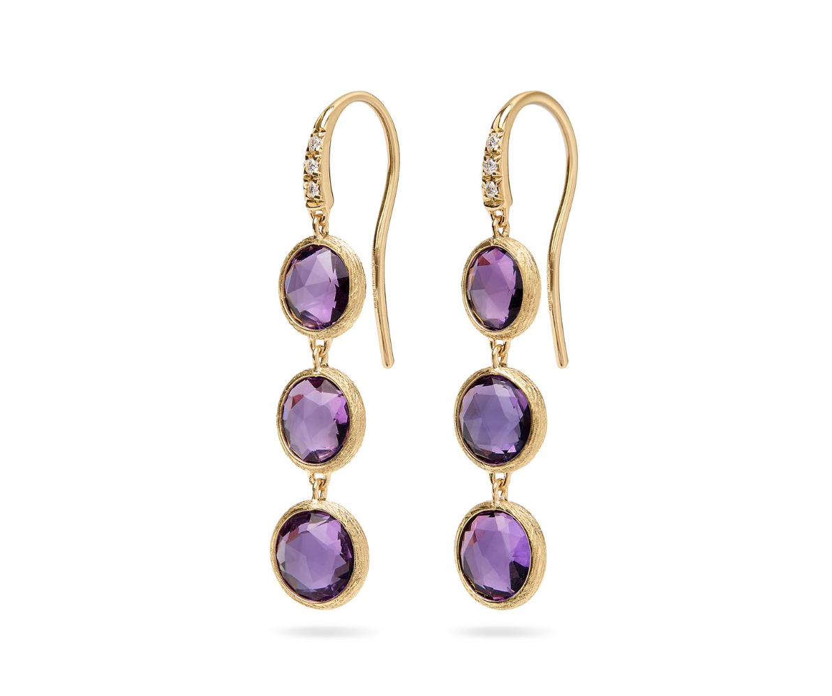 18K Yellow Gold Jaipur Bezel Set Amethyst Triple Drop Earrings by Marco Bicego