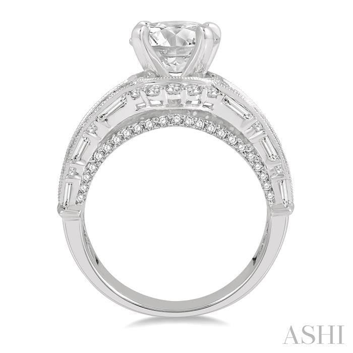 14K WG Baguette & Round Diamond Wide Semi-Mount for Round
