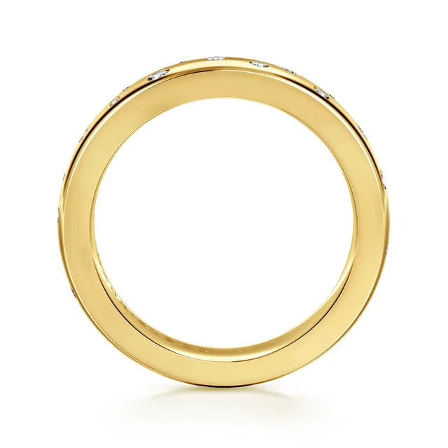 14K YG Burnish Set Cluster Diamond Cigar Band by Gabriel NY