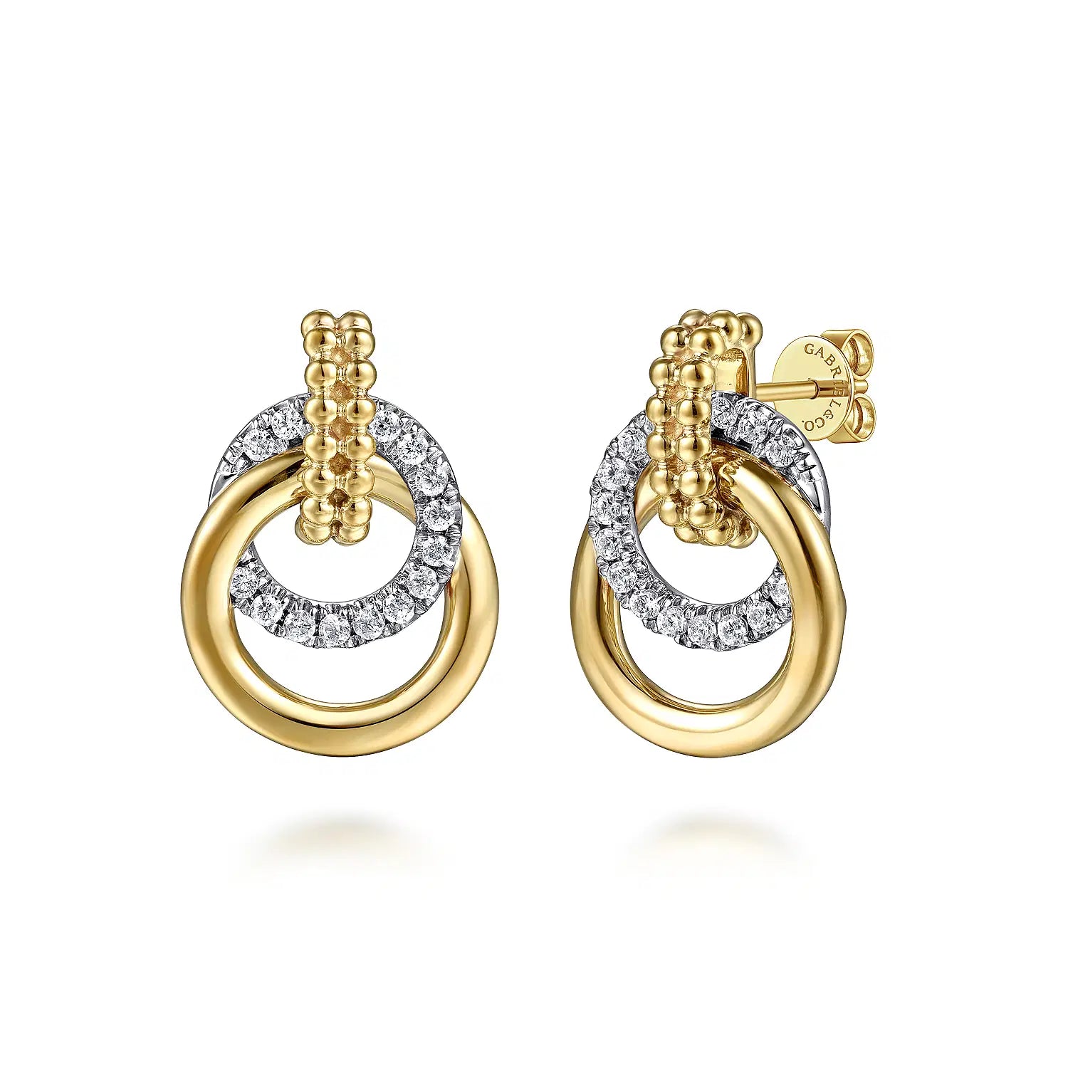 14K W/YG Bujukan Diamond Interlocking Drop Stud Earrings by Gabriel NY