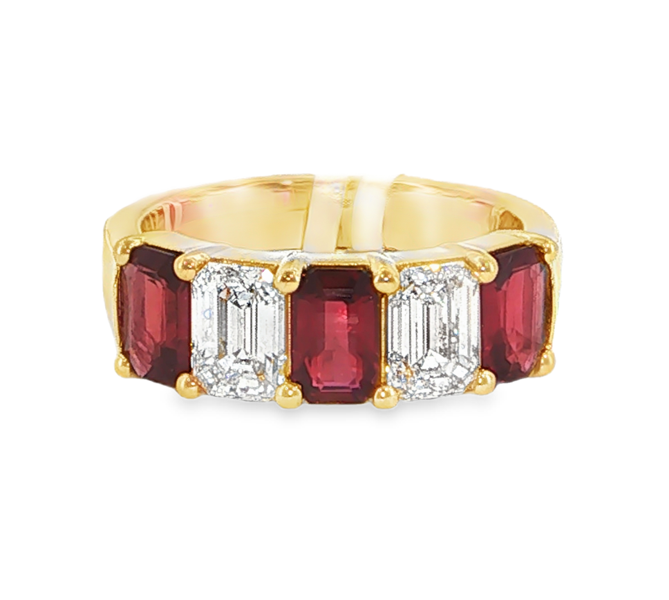 18K Yellow Gold Alternating Ruby & Diamond Anniversary Band Main image