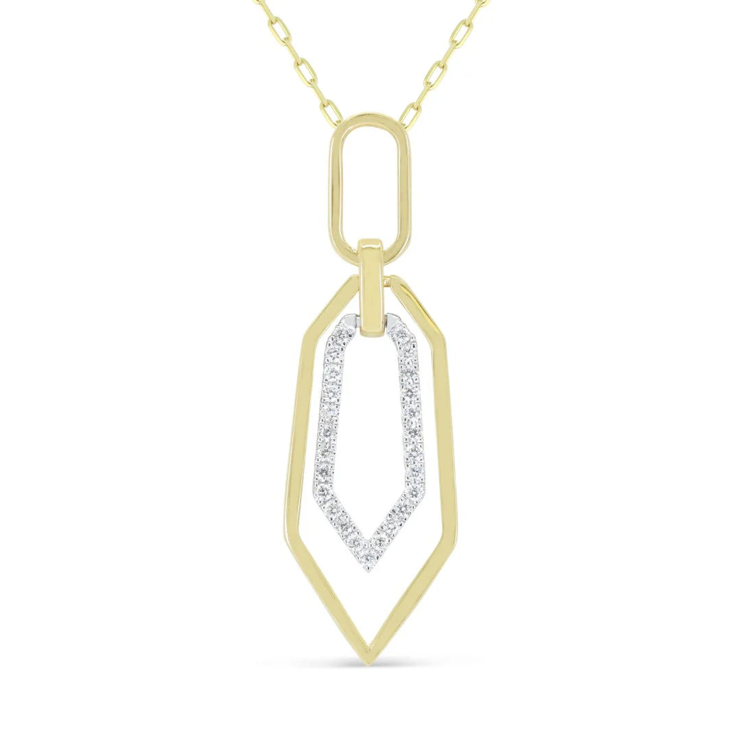 14K Two-Tone Diamond & Polished Gold Double Drop Link Necklace Main image