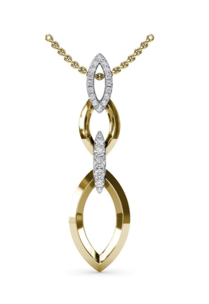 18K Two-Tone Interlocking Marquise Diamond Link Pendant Necklace by Fana