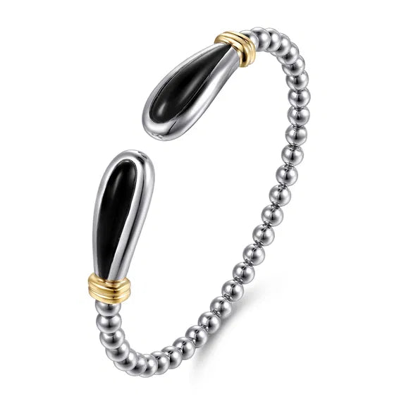 SS/14K YG Bujukan Open Bangle with Black Onyx by Gabriel NY Secondary image
