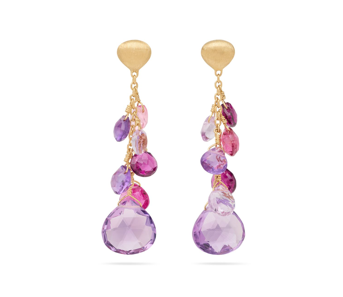 18K YG Paradise Multi-Strand Earrings with Amethyst & Pink Tourmaline by Marco Bicego