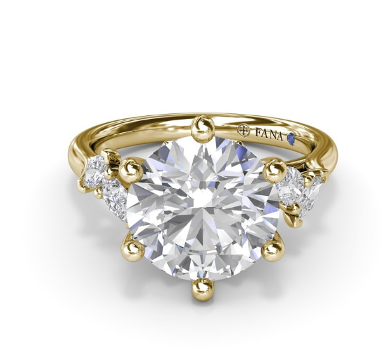 14K YG Round Diamond 6-Prong Semi-Mount with Leaf Side Stones by Fana Main image