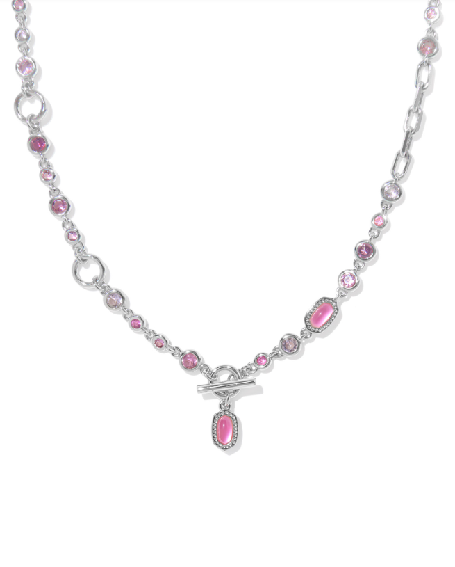 Rhodium Plated Mini Elisa Abbie Strand Necklace in Pink Mix by Kendra Scott