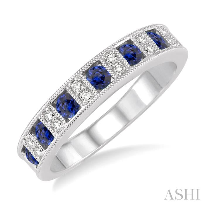 14K WG Sapphire & Diamond Striped Wide Band