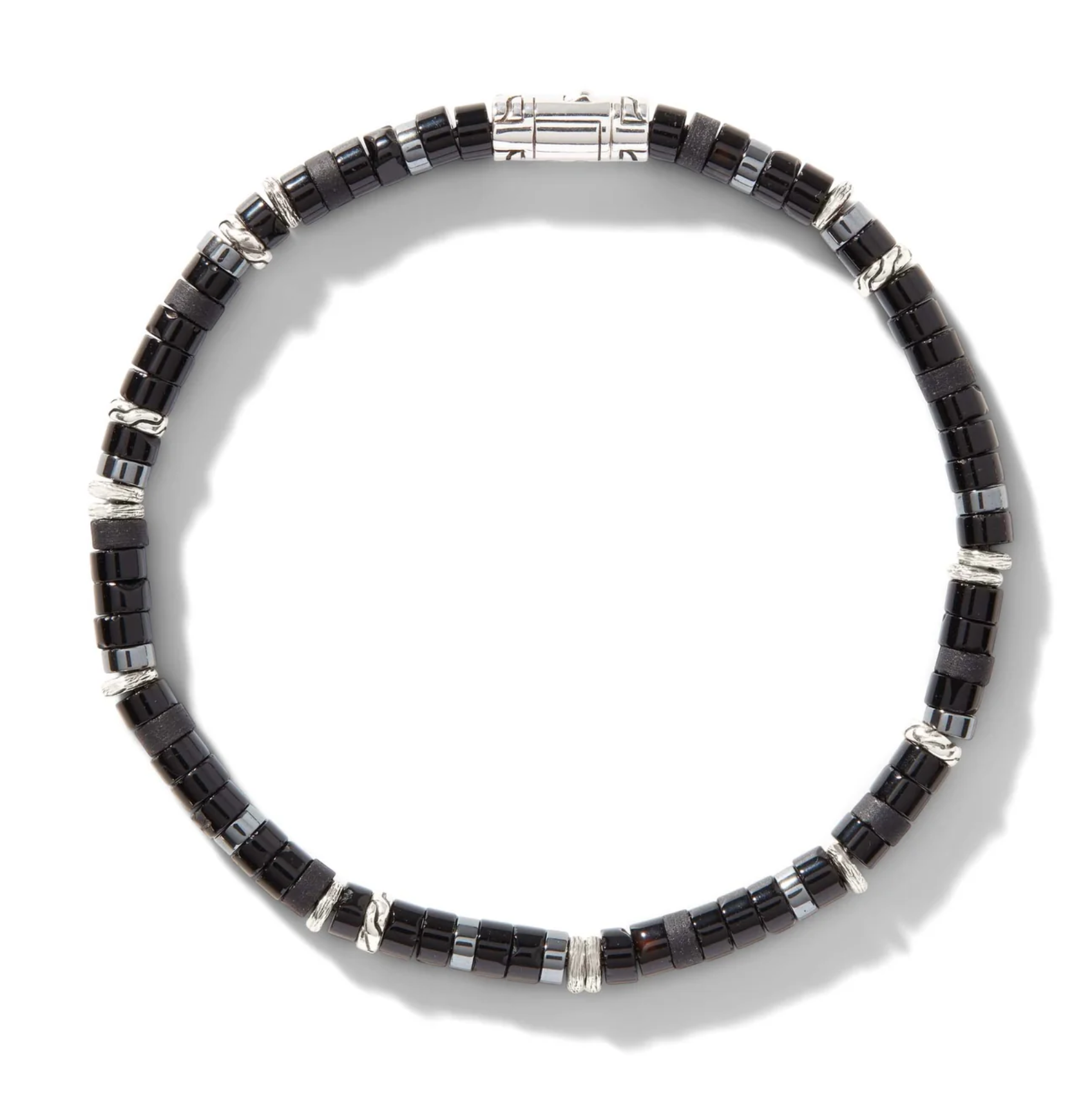 Sterling Silver & Treated Black Onyx Heishi 4mm Bracelet with Hematite by John Hardy