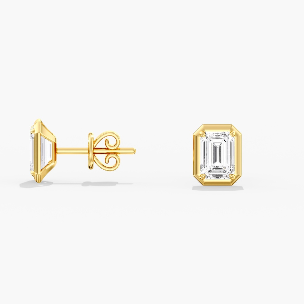 14K Yellow Gold Frame Emerald Cut Lab Diamond Studs by Everlee Main image